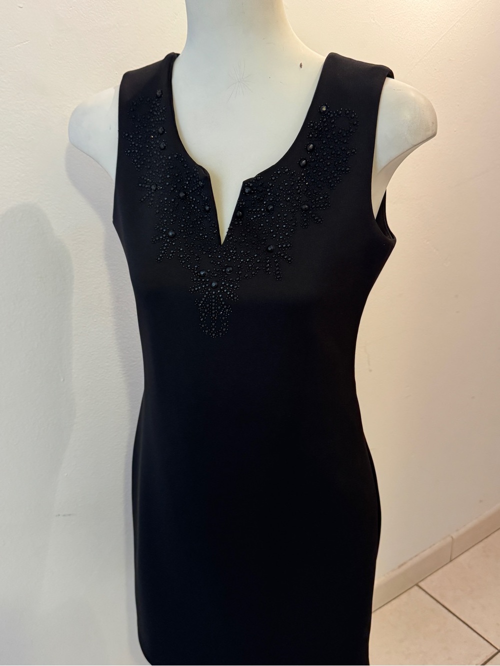 Sleeveless Black Embellished V-Notch Mini Dress